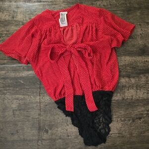 FREE PEOPLE Red Polka Dot Bodysuit Tie Sz XS